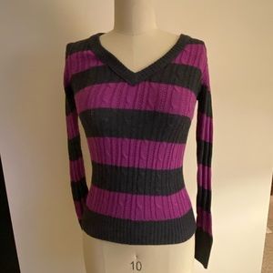 Grey and Purple V-Neck Sweater